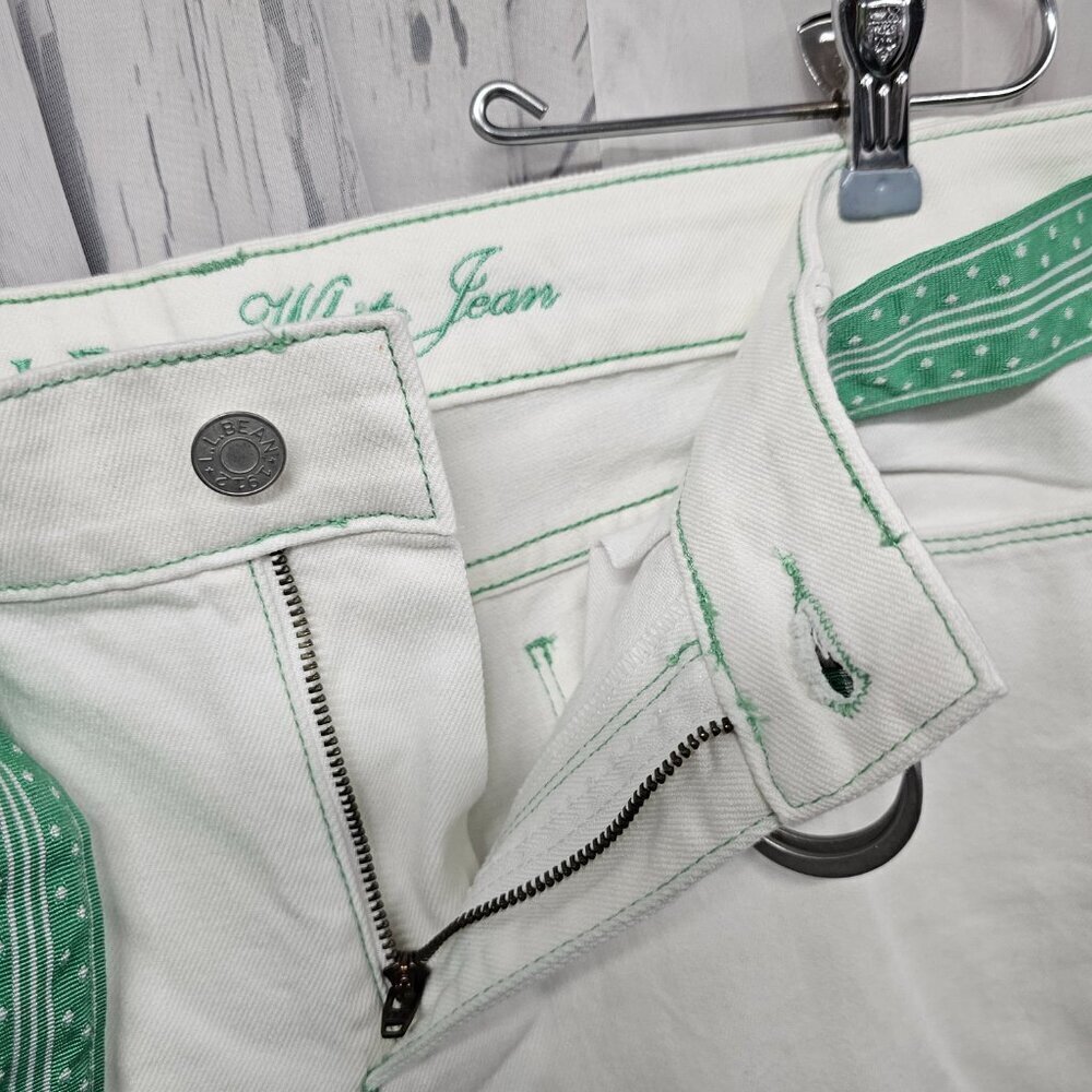 L.L. Bean White Jean Green Preppy Boot Cut Belted Cotton Jeans Size 12 - Picture 4 of 15